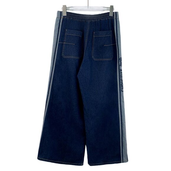 Christian Dior Paris Denim Wide-Leg Pants With Side Stripe & Drawstring Waist - Picture 2 of 7